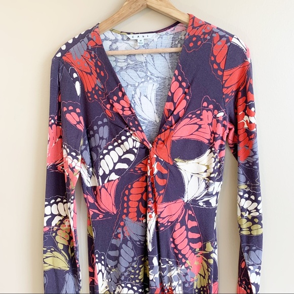 CABI Butterfly Dress V-Neck Jersey Fall Colors MED RELISTED - Picture 2 of 7